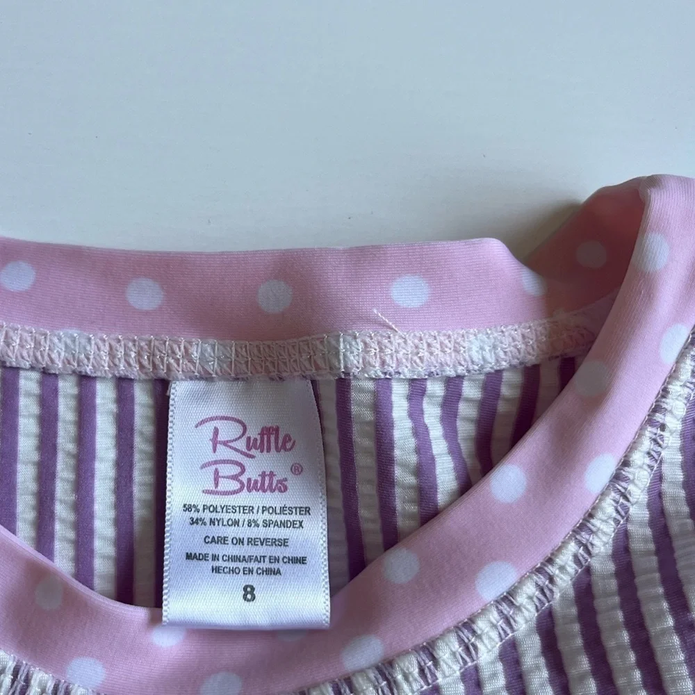 Ruffle Butts Pink and White Rashguard Swim Set